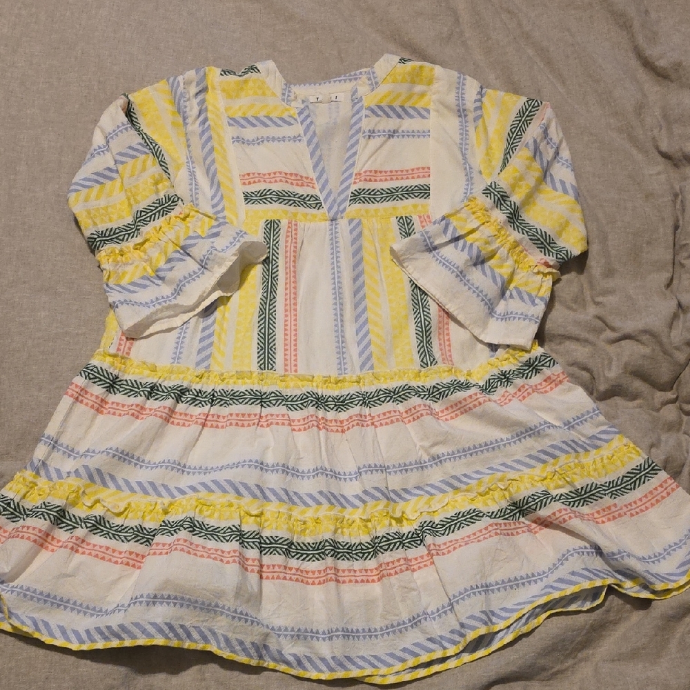 THML Long Sleeve Dress with Yellow, Blue, and Pink Accents